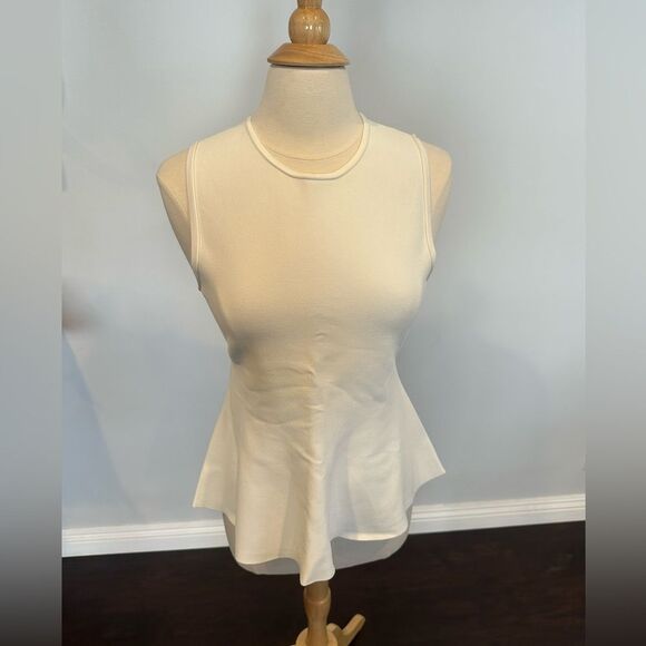 Theory Classic Stretch Peplum Lustrate Women's White Blouse Top Size Medium - Picture 1 of 6